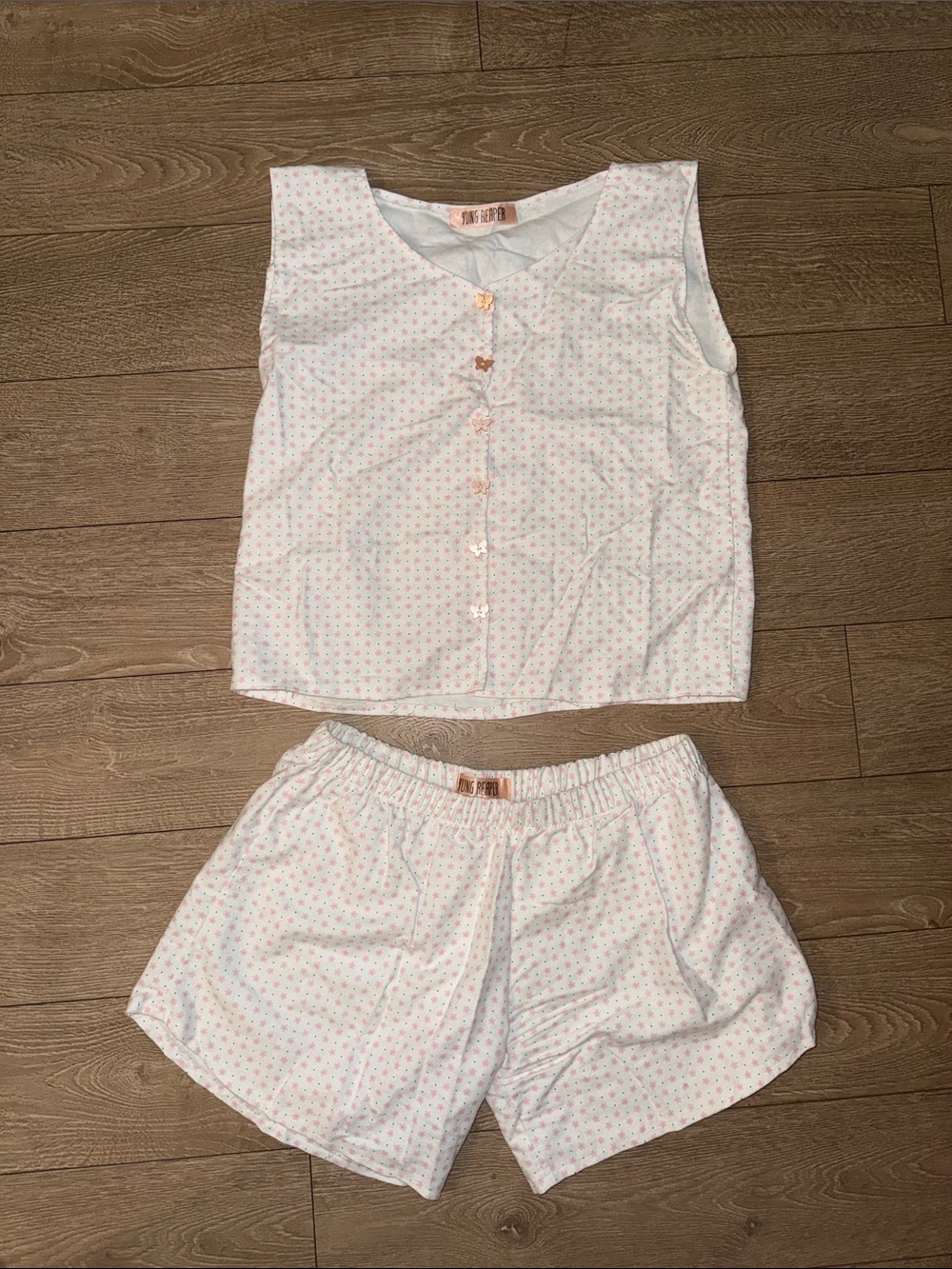 Sleeveless Cotton Pajama Set in White with Pink Dot Print custom yung reaper